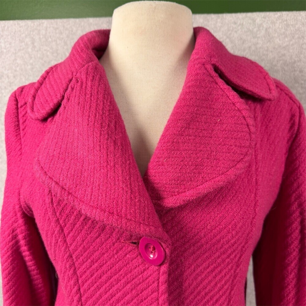 Vintage Y2K Coffee Shop Coat Womens Wool Blend Size L Bright Pink - Picture 3 of 12